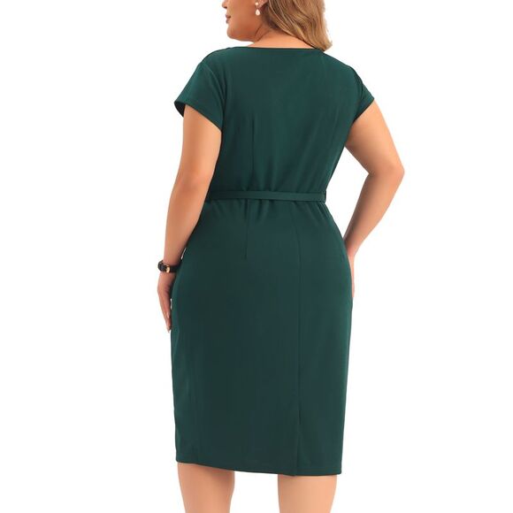 Plus Size Office 50s 60s Vintage Pencil Bodycon Wear to Work Dresses Dark Green - Picture 4 of 6